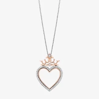 Enchanted Disney Fine Jewelry Womens 1/8 CT. T.W. Natural White Diamond 14K Rose Gold Over Silver Sterling Silver Crown Heart 18 Inch Pendant Necklace