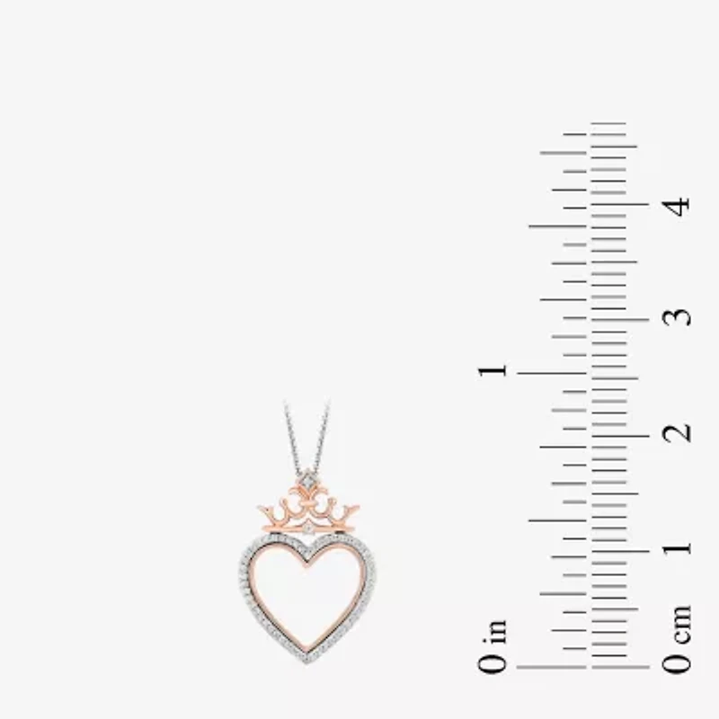 Enchanted Disney Fine Jewelry Womens 1/8 CT. T.W. Natural White Diamond 14K Rose Gold Over Silver Sterling Silver Crown Heart 18 Inch Pendant Necklace