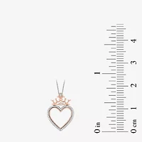 Enchanted Disney Fine Jewelry Womens 1/8 CT. T.W. Natural White Diamond 14K Rose Gold Over Silver Sterling Silver Crown Heart 18 Inch Pendant Necklace