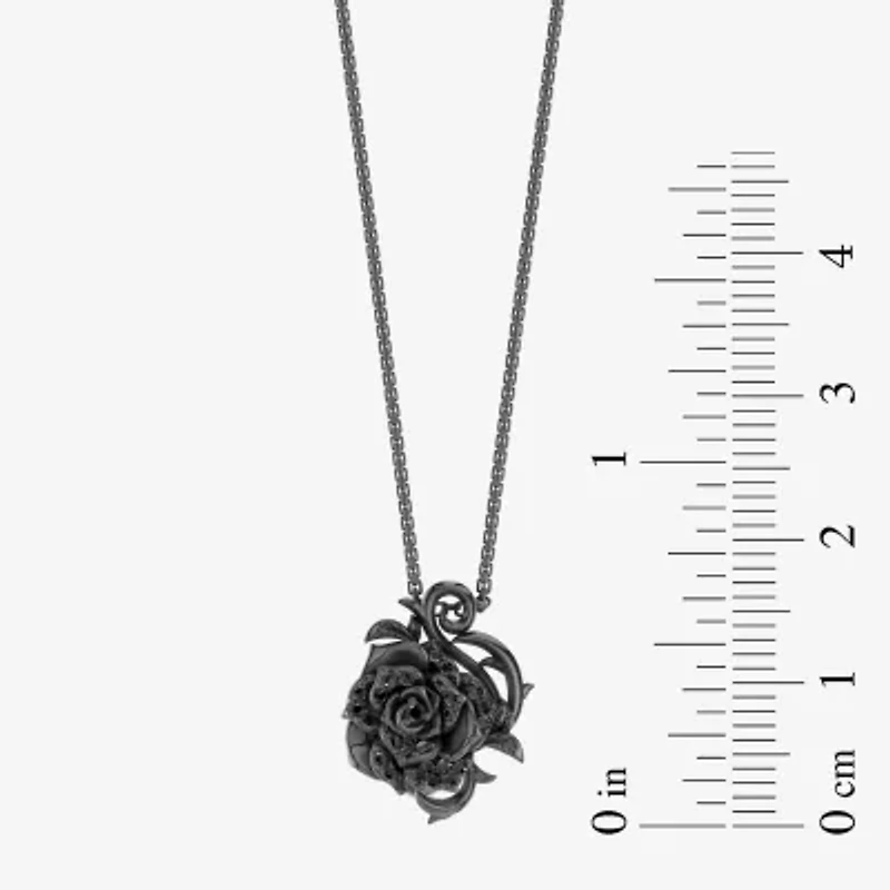 Womens 1/5 CT. Natural Black Diamond Sterling Silver Flower 18 Inch Pendant Necklace