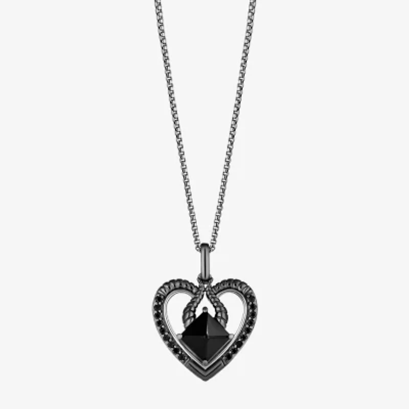 Enchanted Disney Fine Jewelry Womens 1/8 CT. T.W. Genuine Black Onyx Sterling Silver Heart 18 Inch Pendant Necklace