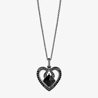 Enchanted Disney Fine Jewelry Womens 1/8 CT. T.W. Genuine Black Onyx Sterling Silver Heart 18 Inch Pendant Necklace