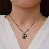 Enchanted Disney Fine Jewelry Womens 1/8 CT. T.W. Genuine Black Onyx Sterling Silver Heart 18 Inch Pendant Necklace