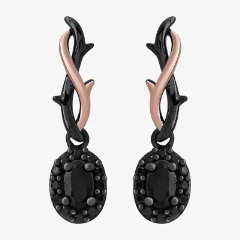 Enchanted Disney Fine Jewelry Villains Womens 1/5 CT. Genuine Black Onyx 14K Rose Gold Over Silver Sterling Silver Oval Maleficent Sleeping Beauty Drop Earrings