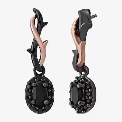 Enchanted Disney Fine Jewelry Villains Womens 1/5 CT. Genuine Black Onyx 14K Rose Gold Over Silver Sterling Silver Oval Maleficent Sleeping Beauty Drop Earrings