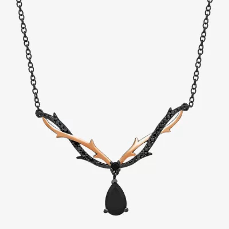 Enchanted Disney Fine Jewelry Villains Womens 1/6 CT. T.W. Genuine Black Onyx 14K Rose Gold Over Silver Sterling Silver Pear 18 Inch Pendant Necklace