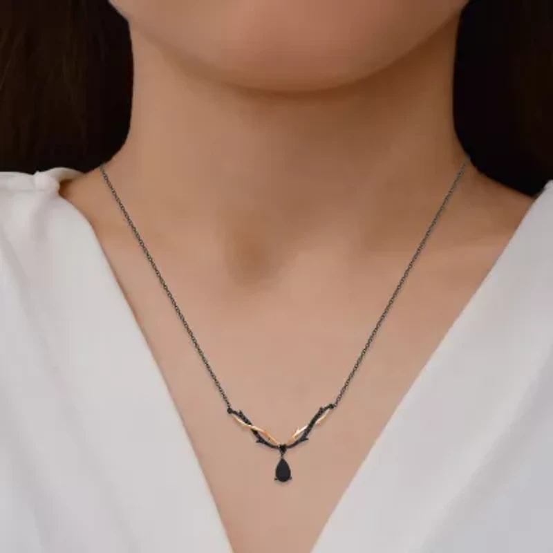 Enchanted Disney Fine Jewelry Villains Womens 1/6 CT. T.W. Genuine Black Onyx 14K Rose Gold Over Silver Sterling Silver Pear 18 Inch Pendant Necklace