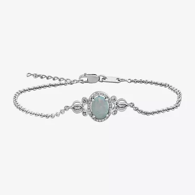 Enchanted Disney Fine Jewelry Womens 1/10 CT. T.W. Lab Created White Opal Sterling Silver Oval Cinderella Princess Charm Bracelet