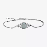 Enchanted Disney Fine Jewelry Womens 1/10 CT. T.W. Lab Created White Opal Sterling Silver Oval Cinderella Princess Charm Bracelet