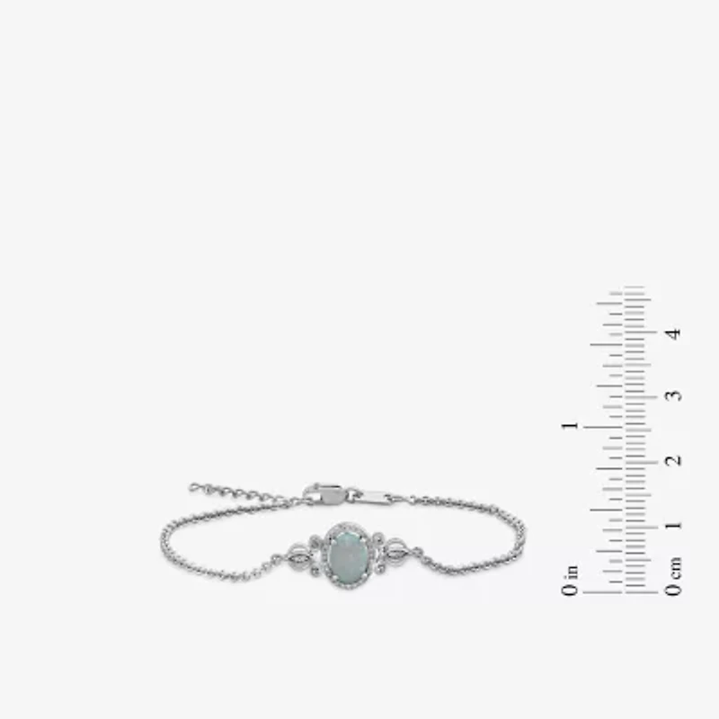 Enchanted Disney Fine Jewelry Womens 1/10 CT. T.W. Lab Created White Opal Sterling Silver Oval Cinderella Princess Charm Bracelet