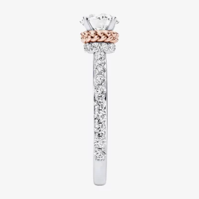 Princess Leia (F / Si1) Womens 1 / CT. T.W. Lab Grown White Diamond 10K Gold Round Star Wars Side Stone Engagement Ring