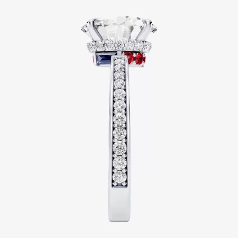 R2-D2 (F / Si1) Womens 3/ CT. T.W. Lab Grown White Diamond 10K Gold Oval Star Wars Side Stone Engagement Ring