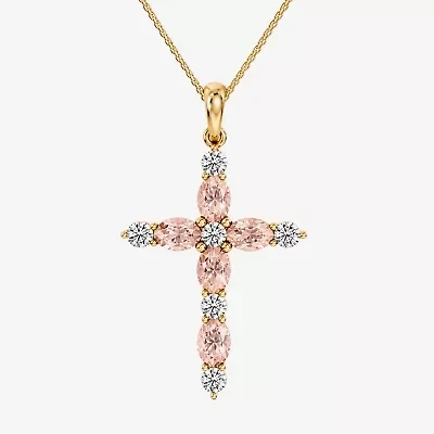 Cross Womens 1/4 CT. T.W. Genuine Pink Morganite 10K Gold Cross 18 Inch Pendant Necklace