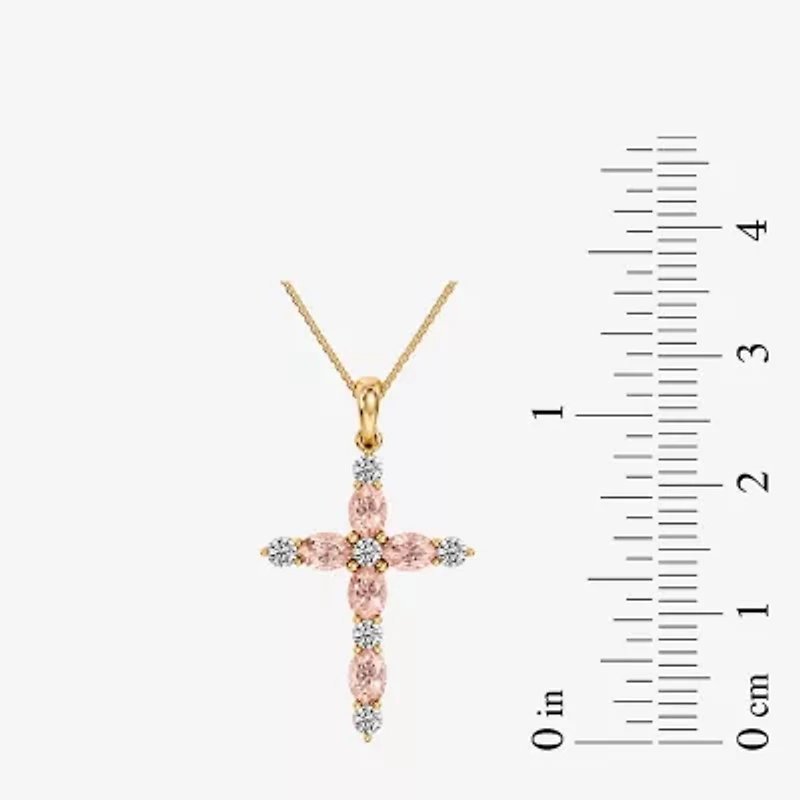 Cross Womens 1/4 CT. T.W. Genuine Pink Morganite 10K Gold Cross 18 Inch Pendant Necklace