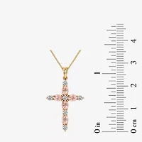 Cross Womens 1/4 CT. T.W. Genuine Pink Morganite 10K Gold Cross 18 Inch Pendant Necklace