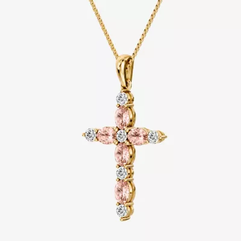 Cross Womens 1/4 CT. T.W. Genuine Pink Morganite 10K Gold Cross 18 Inch Pendant Necklace