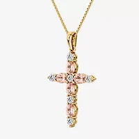 Cross Womens 1/4 CT. T.W. Genuine Pink Morganite 10K Gold Cross 18 Inch Pendant Necklace