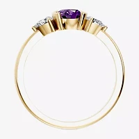 Womens 1/5 CT. Genuine Purple Amethyst 10K Gold Oval 3-Stone Cocktail Ring