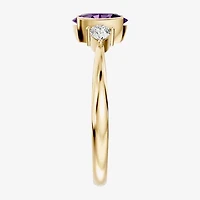 Womens 1/5 CT. Genuine Purple Amethyst 10K Gold Oval 3-Stone Cocktail Ring