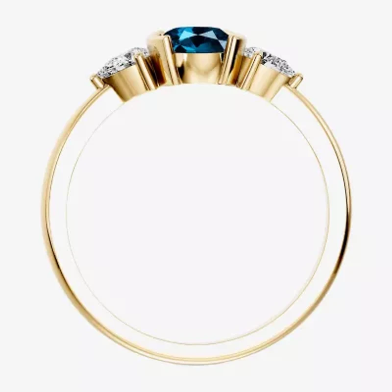 Womens 1/5 CT. Genuine Blue Topaz 10K Gold Oval 3-Stone Cocktail Ring
