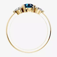 Womens 1/5 CT. Genuine Blue Topaz 10K Gold Oval 3-Stone Cocktail Ring