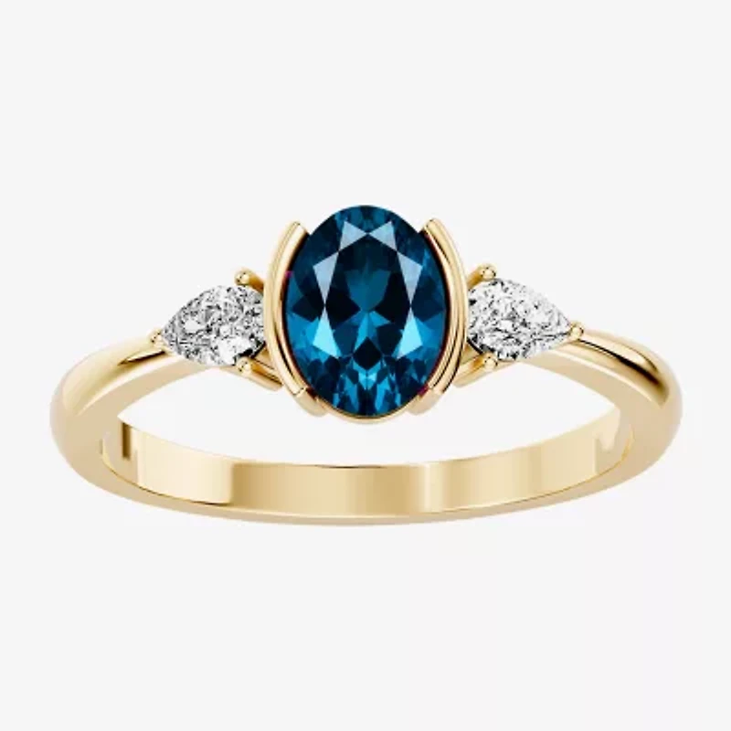 Womens 1/5 CT. Genuine Blue Topaz 10K Gold Oval 3-Stone Cocktail Ring