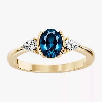 Womens 1/5 CT. Genuine Blue Topaz 10K Gold Oval 3-Stone Cocktail Ring