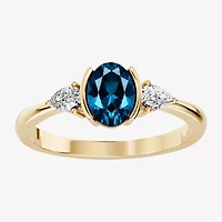 Womens 1/5 CT. Genuine Blue Topaz 10K Gold Oval 3-Stone Cocktail Ring