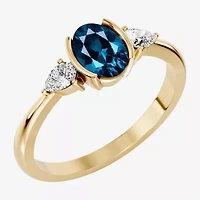 Womens 1/5 CT. Genuine Blue Topaz 10K Gold Oval 3-Stone Cocktail Ring