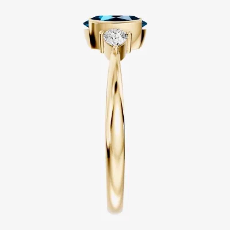 Womens 1/5 CT. Genuine Blue Topaz 10K Gold Oval 3-Stone Cocktail Ring