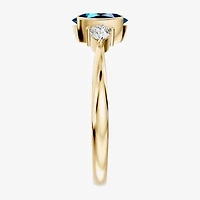 Womens 1/5 CT. Genuine Blue Topaz 10K Gold Oval 3-Stone Cocktail Ring