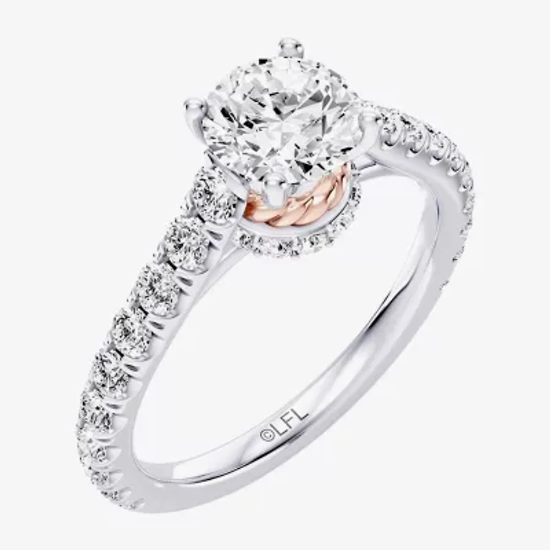 Princess Leia (F / Si1) Womens 1 3/4 CT. T.W. Lab Grown White Diamond 10K Gold Round Star Wars Side Stone Engagement Ring
