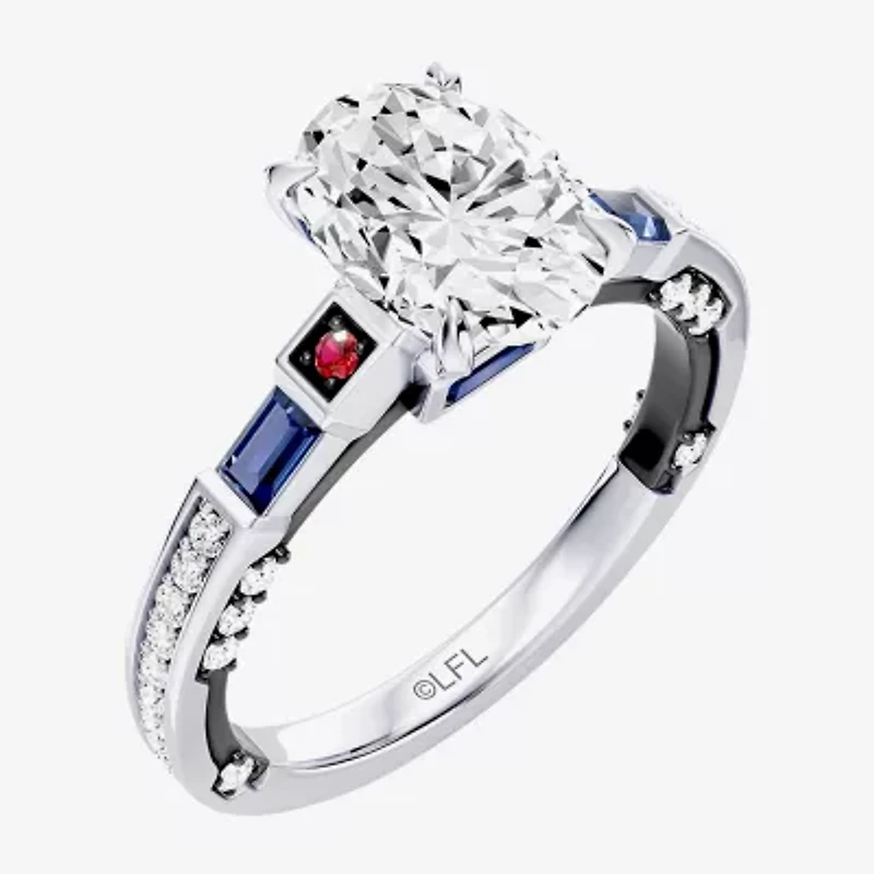 R2-D2 (F / Si1) Womens 1 3/4 CT. T.W. Lab Grown White Diamond 10K Gold Oval Star Wars Side Stone Engagement Ring
