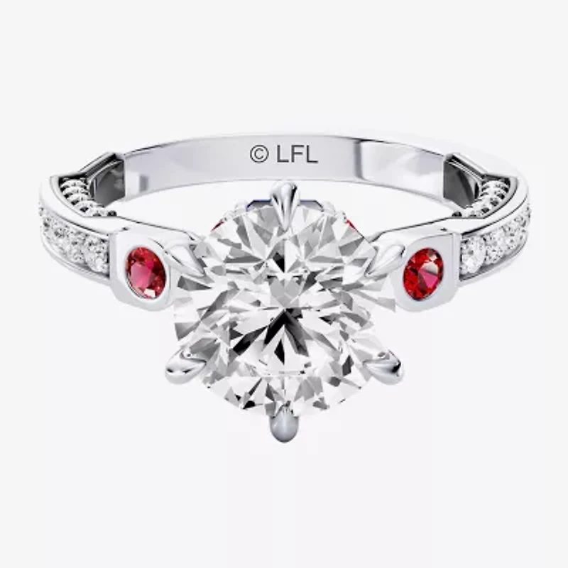 R2-D2 (F / Si1) Womens 2 1/2 CT. T.W. Lab Grown White Diamond 10K Gold Round Star Wars Side Stone Engagement Ring