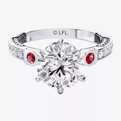 R2-D2 (F / Si1) Womens 2 1/2 CT. T.W. Lab Grown White Diamond 10K Gold Round Star Wars Side Stone Engagement Ring