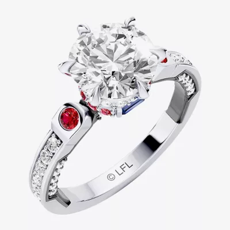 R2-D2 (F / Si1) Womens 2 1/2 CT. T.W. Lab Grown White Diamond 10K Gold Round Star Wars Side Stone Engagement Ring