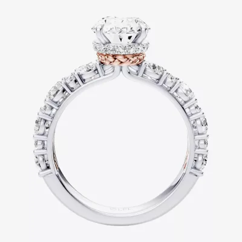 Princess Leia (F / Si1) Womens 3 5/8 Ct. T.W. Lab Grown White Diamond 10K Gold Oval Star Wars Side Stone Engagement Ring