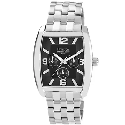 Armitron® Mens Black Dial Stainless Steel Watch