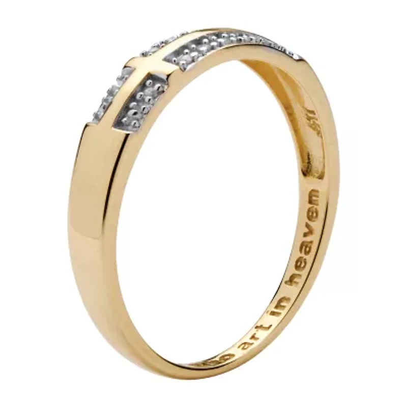 Sideways Mens Diamond Accent Natural White 10K Gold Cross Fashion Ring