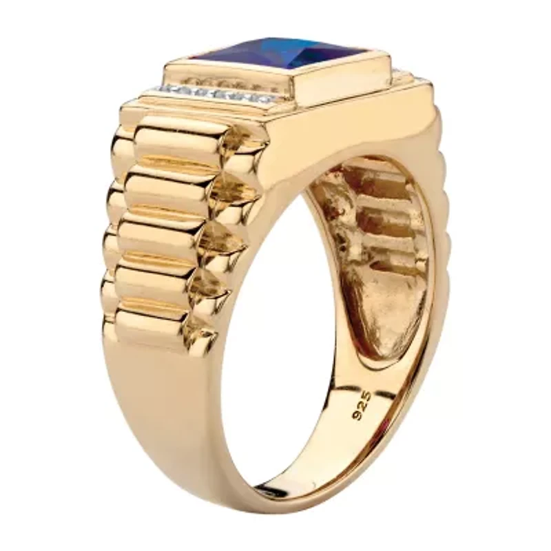 Mens Lab Created Blue Sapphire 18K Gold Over Silver Fashion Ring