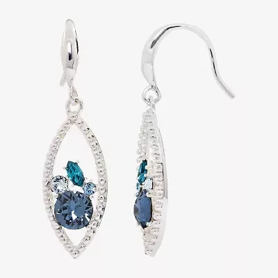 Sparkle Allure Womens Blue Crystal Pure Silver Over Brass Drop Earrings