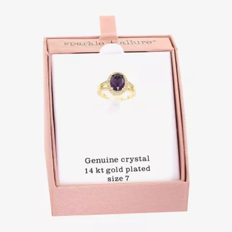 Sparkle Allure Womens Purple Crystal 14K Gold Over Brass Oval Halo Engagement Ring