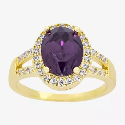 Sparkle Allure Womens Purple Crystal 14K Gold Over Brass Oval Halo Engagement Ring
