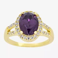 Sparkle Allure Womens Purple Crystal 14K Gold Over Brass Oval Halo Engagement Ring