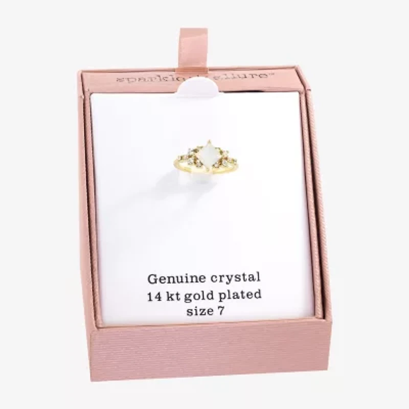 Sparkle Allure Womens White Crystal 14K Gold Over Brass Cocktail Ring