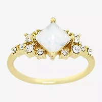 Sparkle Allure Womens White Crystal 14K Gold Over Brass Cocktail Ring