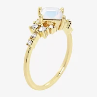 Sparkle Allure Womens White Crystal 14K Gold Over Brass Cocktail Ring