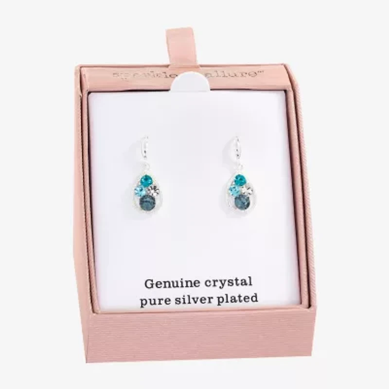 Sparkle Allure Womens Blue Crystal Pure Silver Over Brass Drop Earrings