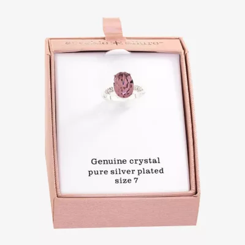 Sparkle Allure Womens Pink Crystal Pure Silver Over Brass Oval Cocktail Ring