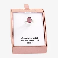 Sparkle Allure Womens Pink Crystal Pure Silver Over Brass Oval Cocktail Ring